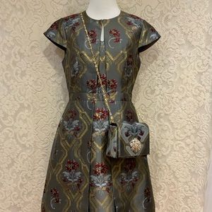 Ted Baker Ice Palace Metallic Skater Dress & Matching Bag, Ted Sz 2 (US 6). NEW